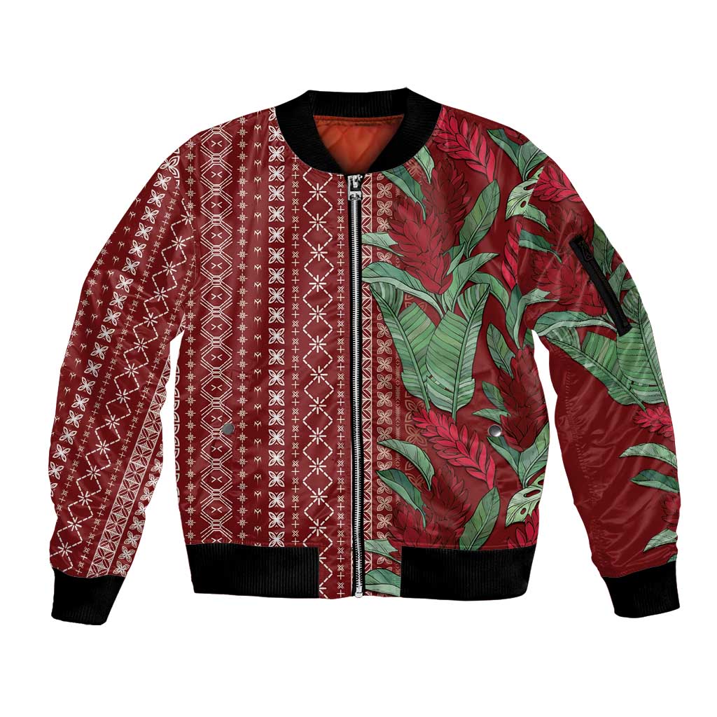 Women's Day Samoa Malu Tattoo Inspired Mix Teuila Sleeve Zip Bomber Jacket Scarlet