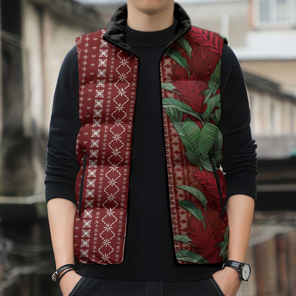 Women's Day Samoa Malu Tattoo Inspired Mix Teuila Sleeveless Puffer Jacket Scarlet