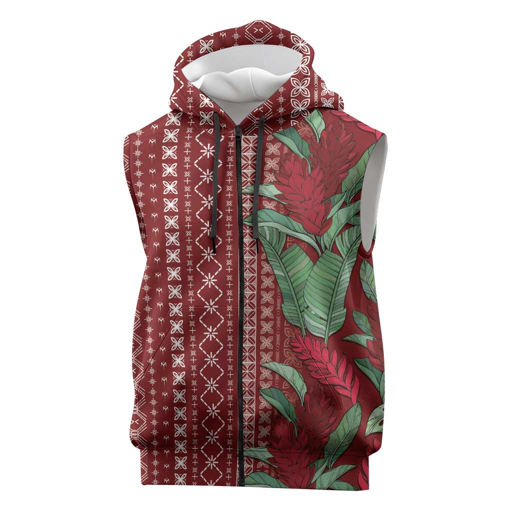 Women's Day Samoa Malu Tattoo Inspired Mix Teuila Sleeveless Zip Hoodie Scarlet