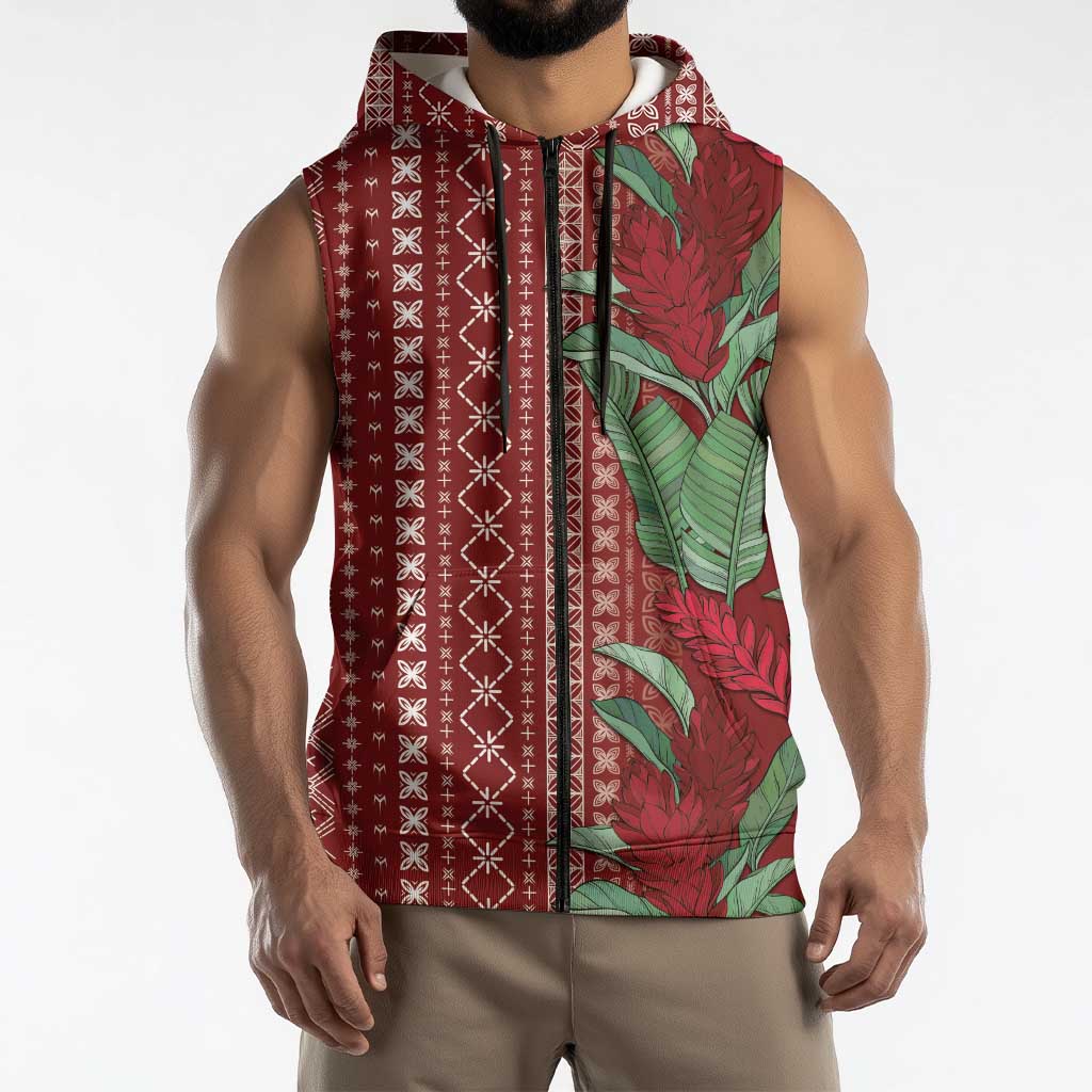 Women's Day Samoa Malu Tattoo Inspired Mix Teuila Sleeveless Zip Hoodie Scarlet