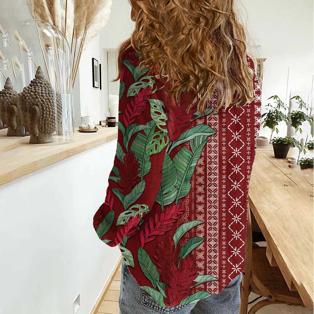 Women's Day Samoa Malu Tattoo Inspired Mix Teuila Women Casual Shirt Scarlet
