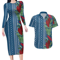 Women's Day Samoa Malu Tattoo Inspired Mix Teuila Couples Matching Long Sleeve Bodycon Dress and Hawaiian Shirt Royal Blue LT7 Royal Blue - Polynesian Pride