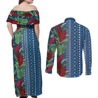 Women's Day Samoa Malu Tattoo Inspired Mix Teuila Couples Matching Off Shoulder Maxi Dress and Long Sleeve Button Shirt Royal Blue