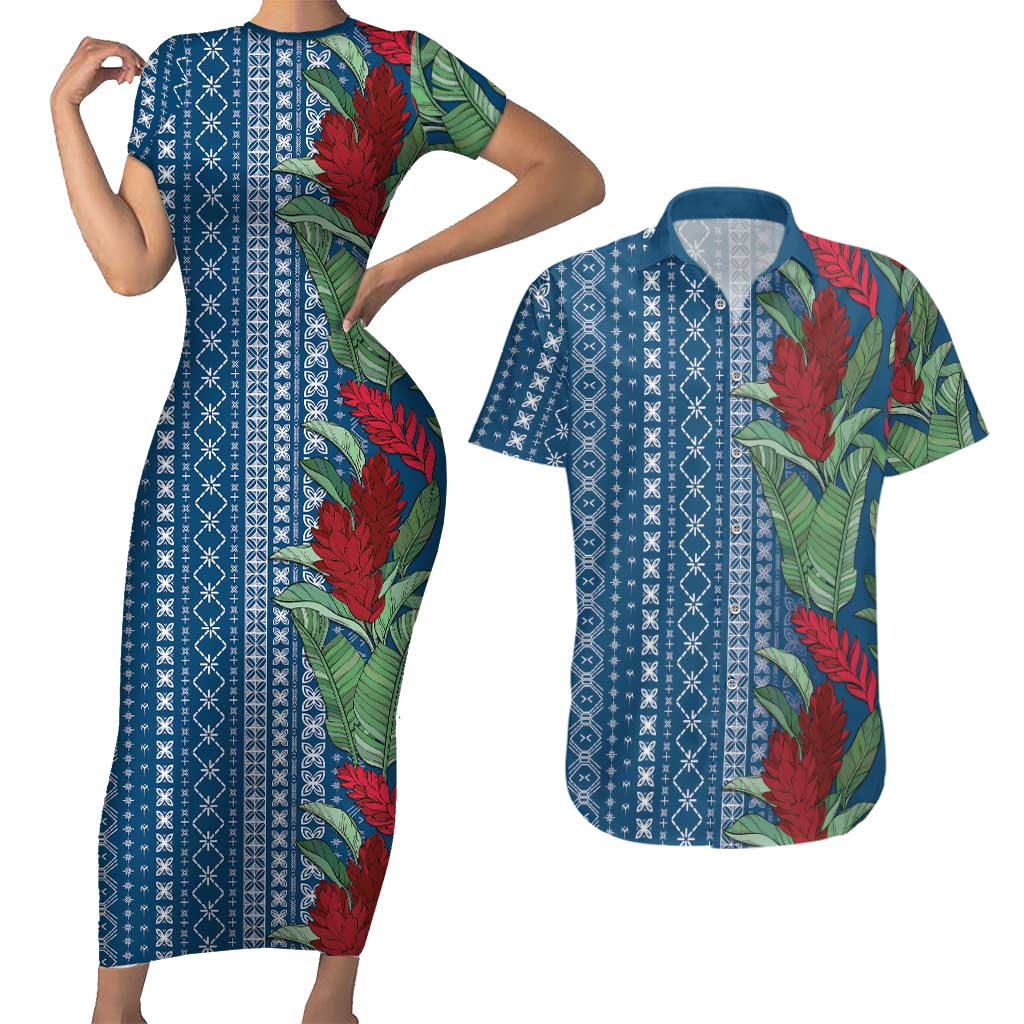 Women's Day Samoa Malu Tattoo Inspired Mix Teuila Couples Matching Short Sleeve Bodycon Dress and Hawaiian Shirt Royal Blue LT7 Royal Blue - Polynesian Pride