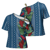 Women's Day Samoa Malu Tattoo Inspired Mix Teuila Cross Shoulder Shirt Royal Blue