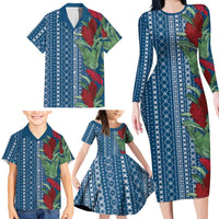 Women's Day Samoa Malu Tattoo Inspired Mix Teuila Family Matching Long Sleeve Bodycon Dress and Hawaiian Shirt Royal Blue LT7 - Polynesian Pride