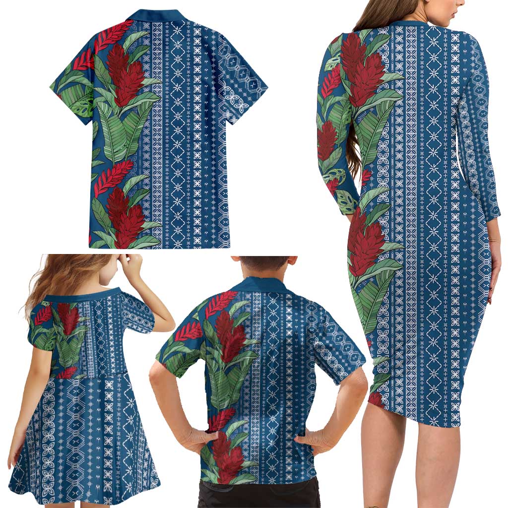 Women's Day Samoa Malu Tattoo Inspired Mix Teuila Family Matching Long Sleeve Bodycon Dress and Hawaiian Shirt Royal Blue LT7 - Polynesian Pride