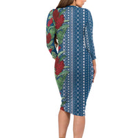Women's Day Samoa Malu Tattoo Inspired Mix Teuila Family Matching Long Sleeve Bodycon Dress and Hawaiian Shirt Royal Blue LT7 - Polynesian Pride