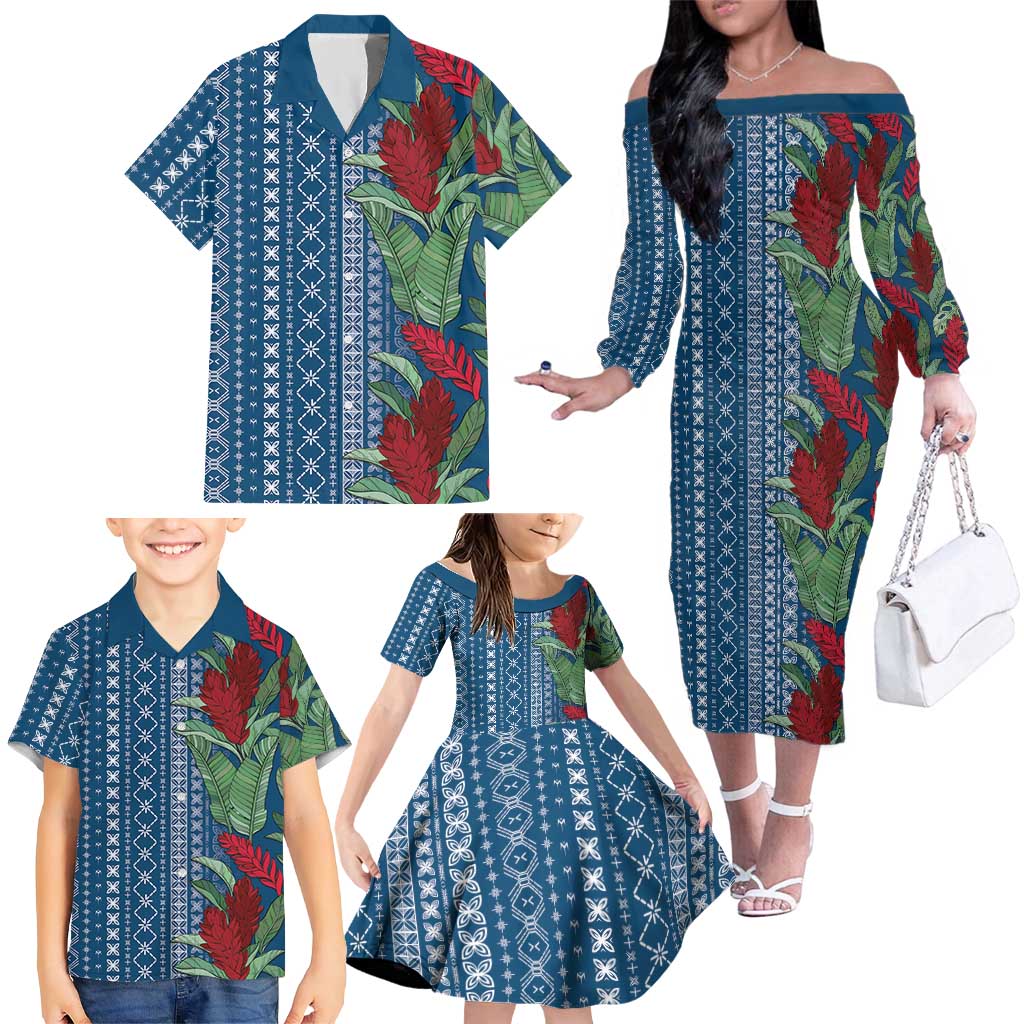 Women's Day Samoa Malu Tattoo Inspired Mix Teuila Family Matching Off The Shoulder Long Sleeve Dress and Hawaiian Shirt Royal Blue