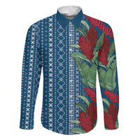 Women's Day Samoa Malu Tattoo Inspired Mix Teuila Family Matching Off Shoulder Maxi Dress and Hawaiian Shirt Royal Blue LT7 Dad's Shirt - Long Sleeve Royal Blue - Polynesian Pride