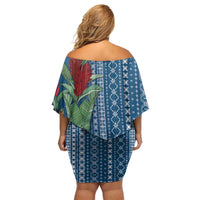 Women's Day Samoa Malu Tattoo Inspired Mix Teuila Family Matching Off Shoulder Short Dress and Hawaiian Shirt Royal Blue LT7 - Polynesian Pride