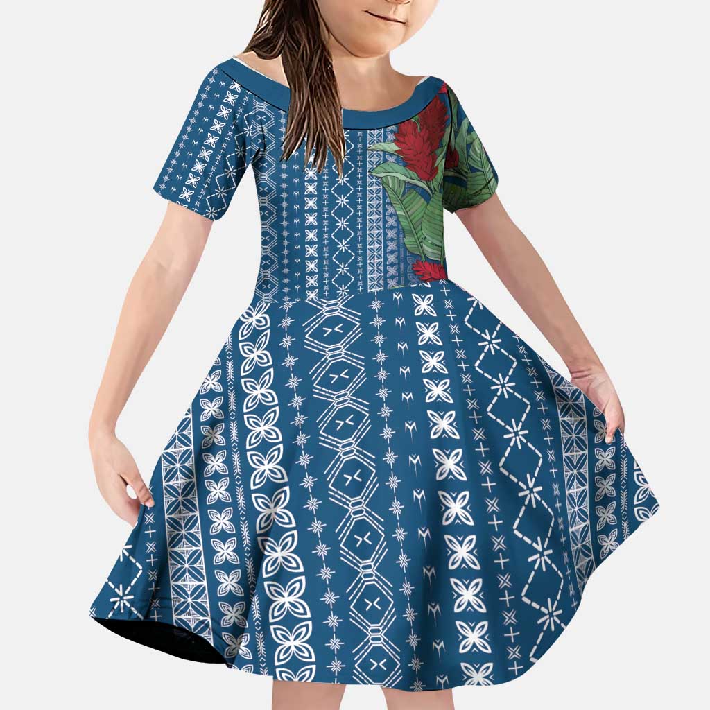 Women's Day Samoa Malu Tattoo Inspired Mix Teuila Family Matching Puletasi and Hawaiian Shirt Royal Blue LT7 Daughter's Dress Royal Blue - Polynesian Pride
