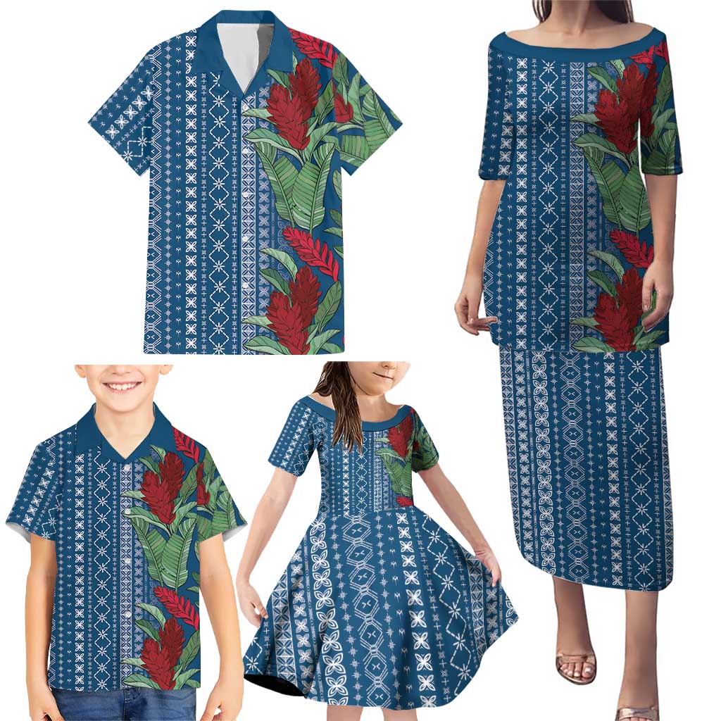 Women's Day Samoa Malu Tattoo Inspired Mix Teuila Family Matching Puletasi and Hawaiian Shirt Royal Blue LT7 - Polynesian Pride
