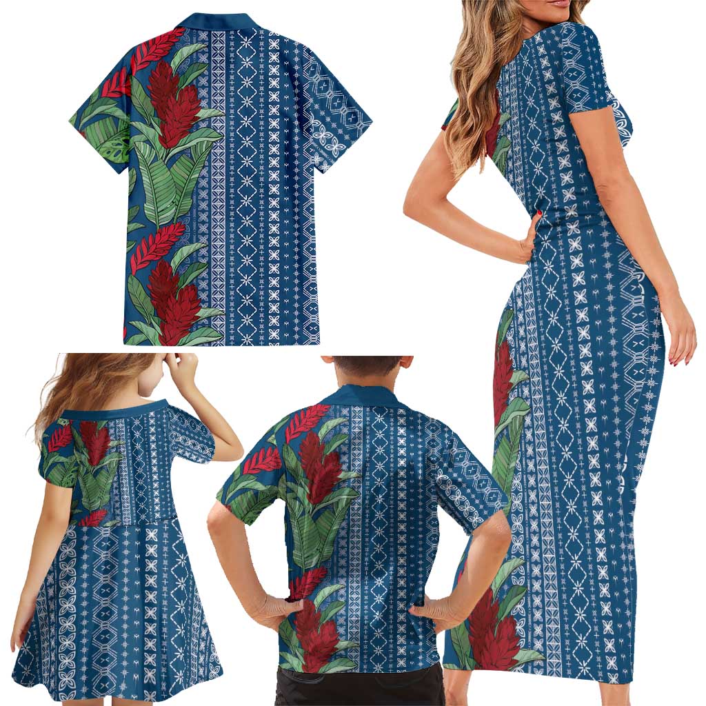 Women's Day Samoa Malu Tattoo Inspired Mix Teuila Family Matching Short Sleeve Bodycon Dress and Hawaiian Shirt Royal Blue LT7 - Polynesian Pride