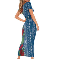 Women's Day Samoa Malu Tattoo Inspired Mix Teuila Family Matching Short Sleeve Bodycon Dress and Hawaiian Shirt Royal Blue LT7 - Polynesian Pride