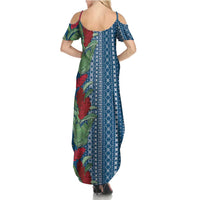 Women's Day Samoa Malu Tattoo Inspired Mix Teuila Family Matching Summer Maxi Dress and Hawaiian Shirt Royal Blue LT7 - Polynesian Pride
