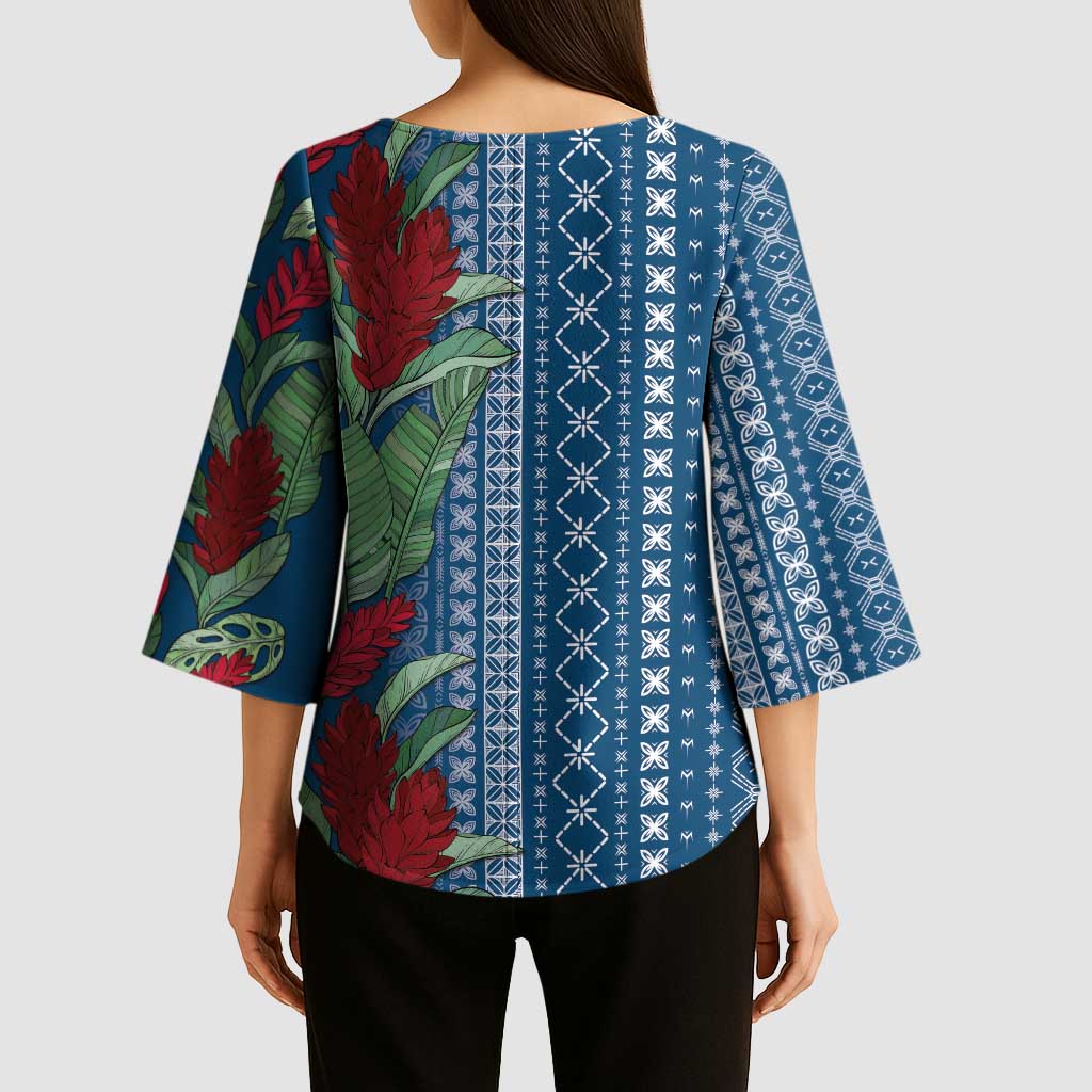 Women's Day Samoa Malu Tattoo Inspired Mix Teuila Kimono Sleeve Blouse Royal Blue