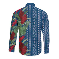 Women's Day Samoa Malu Tattoo Inspired Mix Teuila Long Sleeve Button Shirt Royal Blue