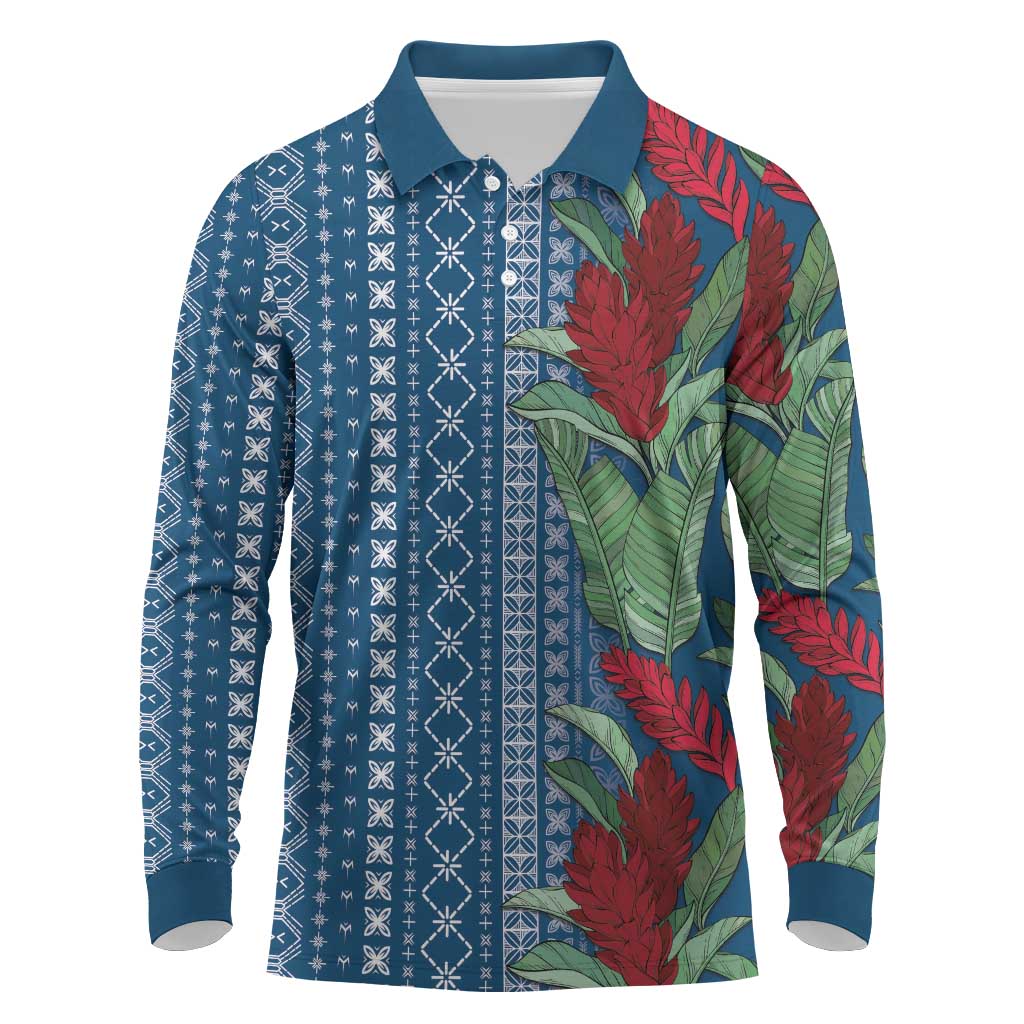 Women's Day Samoa Malu Tattoo Inspired Mix Teuila Long Sleeve Polo Shirt Royal Blue