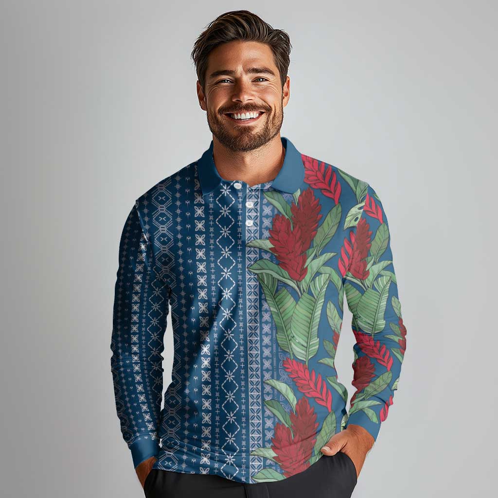 Women's Day Samoa Malu Tattoo Inspired Mix Teuila Long Sleeve Polo Shirt Royal Blue