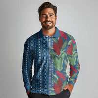 Women's Day Samoa Malu Tattoo Inspired Mix Teuila Long Sleeve Polo Shirt Royal Blue