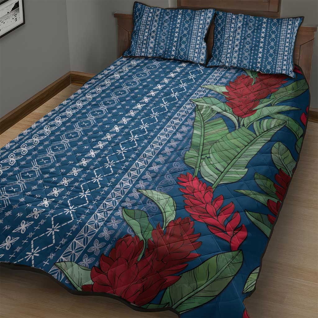 Women's Day Samoa Malu Tattoo Inspired Mix Teuila Quilt Bed Set Royal Blue