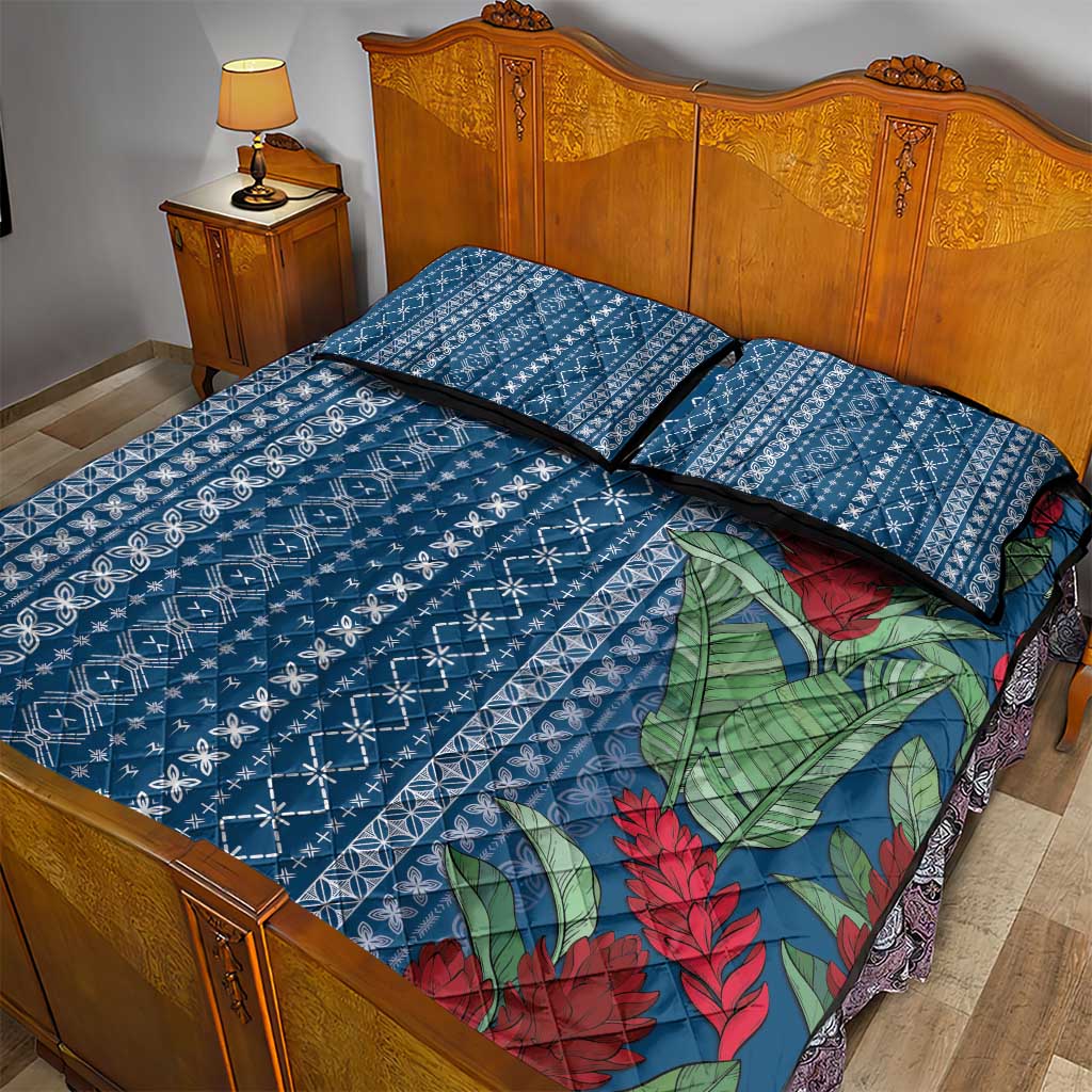 Women's Day Samoa Malu Tattoo Inspired Mix Teuila Quilt Bed Set Royal Blue