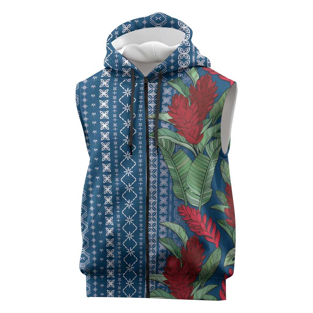 Women's Day Samoa Malu Tattoo Inspired Mix Teuila Sleeveless Zip Hoodie Royal Blue