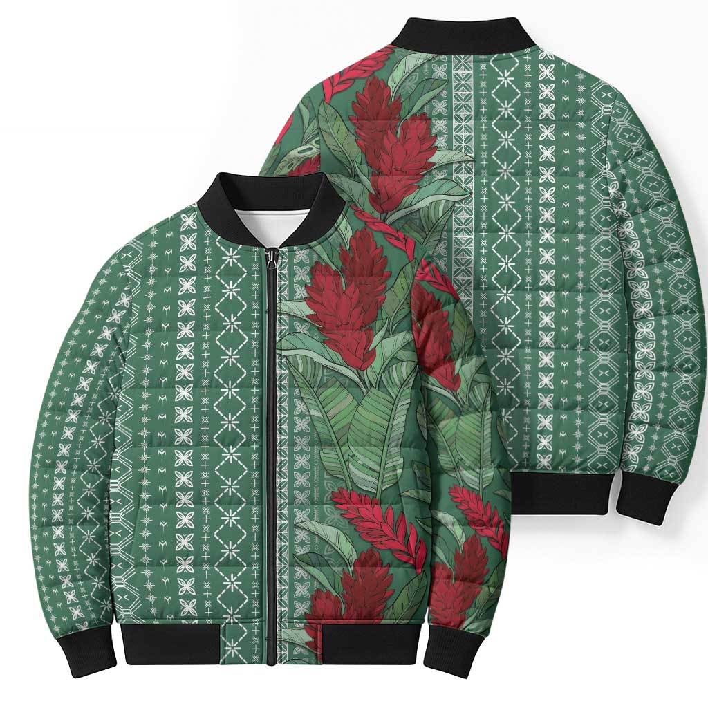 Women's Day Samoa Malu Tattoo Inspired Mix Teuila Bomber Puffer Jacket Sage Green