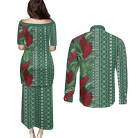 Women's Day Samoa Malu Tattoo Inspired Mix Teuila Couples Matching Puletasi and Long Sleeve Button Shirt Sage Green