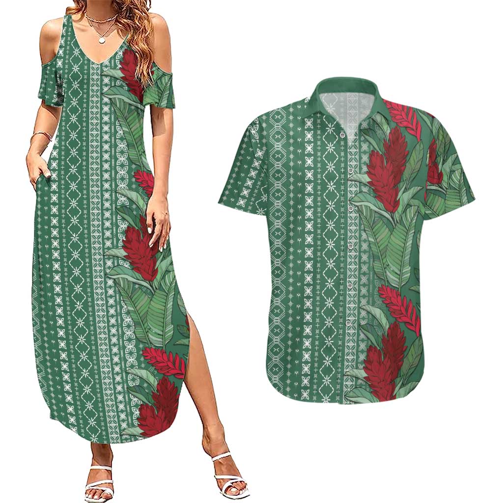 Women's Day Samoa Malu Tattoo Inspired Mix Teuila Couples Matching Summer Maxi Dress and Hawaiian Shirt Sage Green