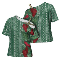 Women's Day Samoa Malu Tattoo Inspired Mix Teuila Cross Shoulder Shirt Sage Green