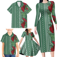 Women's Day Samoa Malu Tattoo Inspired Mix Teuila Family Matching Long Sleeve Bodycon Dress and Hawaiian Shirt Sage Green LT7 - Polynesian Pride
