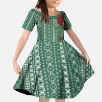 Women's Day Samoa Malu Tattoo Inspired Mix Teuila Family Matching Mermaid Dress and Hawaiian Shirt Sage Green LT7 Daughter's Dress Sage Green - Polynesian Pride