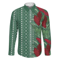 Women's Day Samoa Malu Tattoo Inspired Mix Teuila Family Matching Mermaid Dress and Hawaiian Shirt Sage Green LT7 Dad's Shirt - Long Sleeve Sage Green - Polynesian Pride