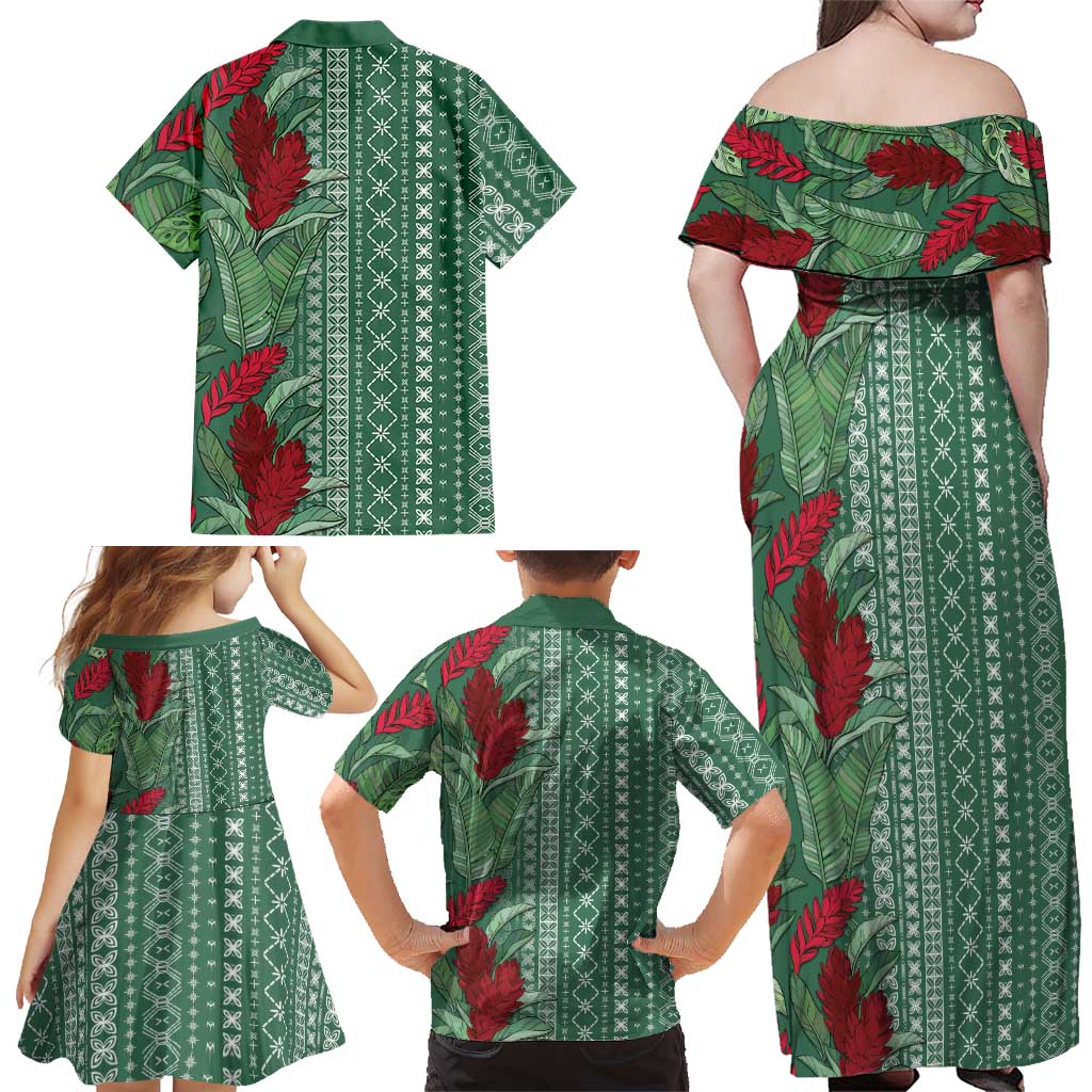 Women's Day Samoa Malu Tattoo Inspired Mix Teuila Family Matching Off Shoulder Maxi Dress and Hawaiian Shirt Sage Green