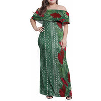 Women's Day Samoa Malu Tattoo Inspired Mix Teuila Family Matching Off Shoulder Maxi Dress and Hawaiian Shirt Sage Green