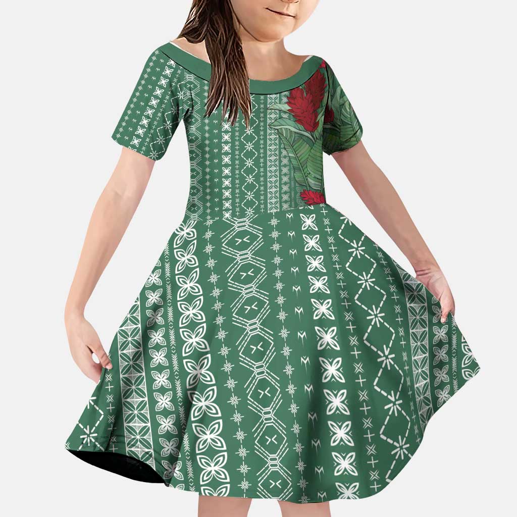Women's Day Samoa Malu Tattoo Inspired Mix Teuila Family Matching Puletasi and Hawaiian Shirt Sage Green LT7 Daughter's Dress Sage Green - Polynesian Pride
