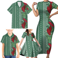 Women's Day Samoa Malu Tattoo Inspired Mix Teuila Family Matching Short Sleeve Bodycon Dress and Hawaiian Shirt Sage Green LT7 - Polynesian Pride