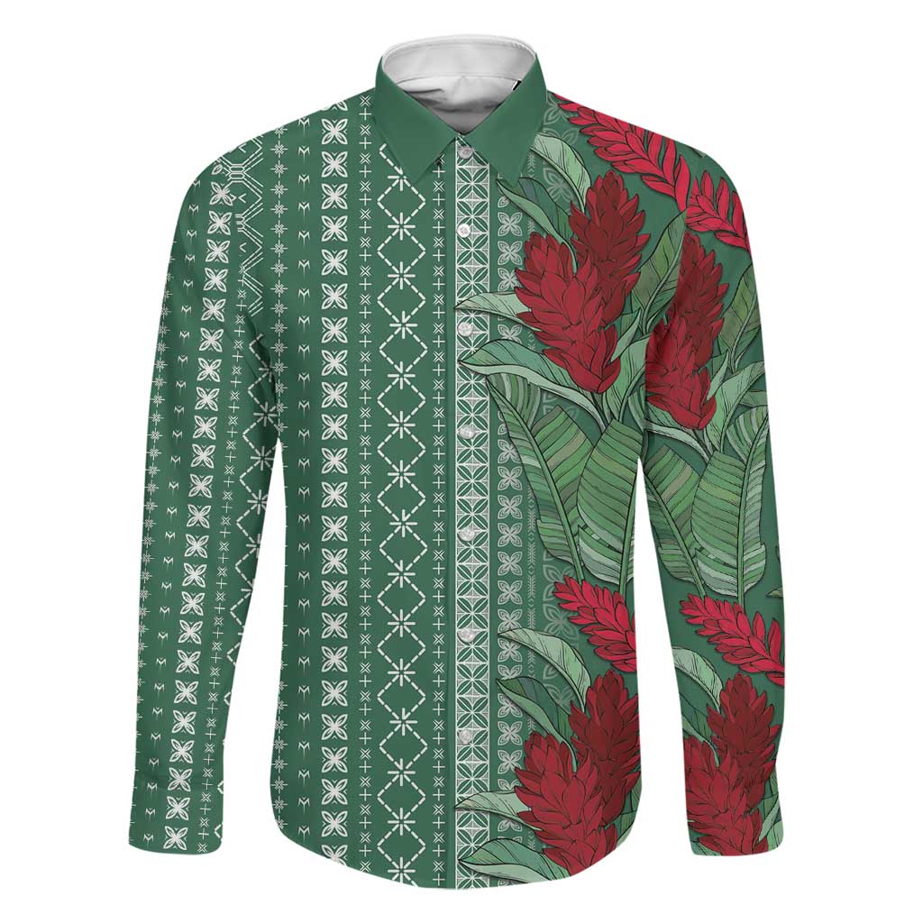 Women's Day Samoa Malu Tattoo Inspired Mix Teuila Family Matching Short Sleeve Bodycon Dress and Hawaiian Shirt Sage Green LT7 Dad's Shirt - Long Sleeve Sage Green - Polynesian Pride