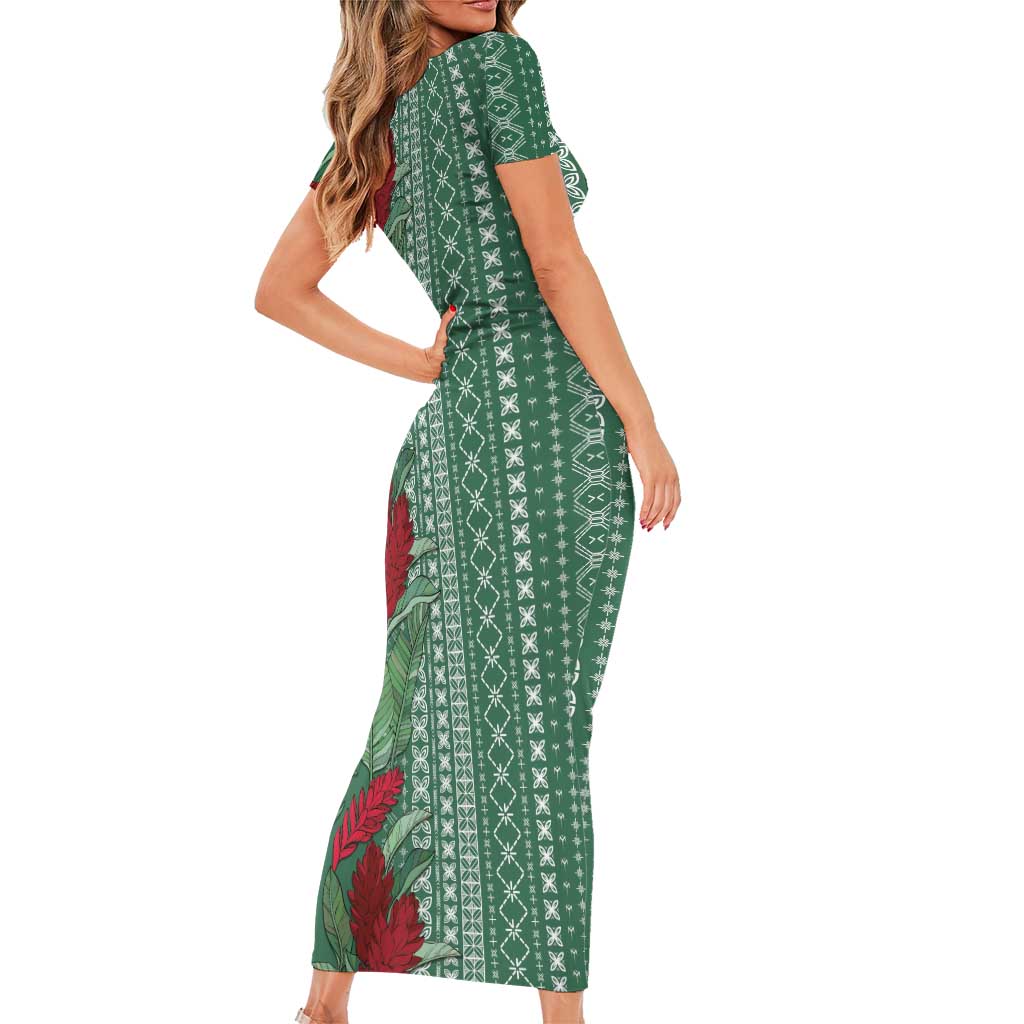 Women's Day Samoa Malu Tattoo Inspired Mix Teuila Family Matching Short Sleeve Bodycon Dress and Hawaiian Shirt Sage Green LT7 - Polynesian Pride