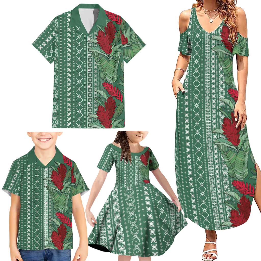 Women's Day Samoa Malu Tattoo Inspired Mix Teuila Family Matching Summer Maxi Dress and Hawaiian Shirt Sage Green