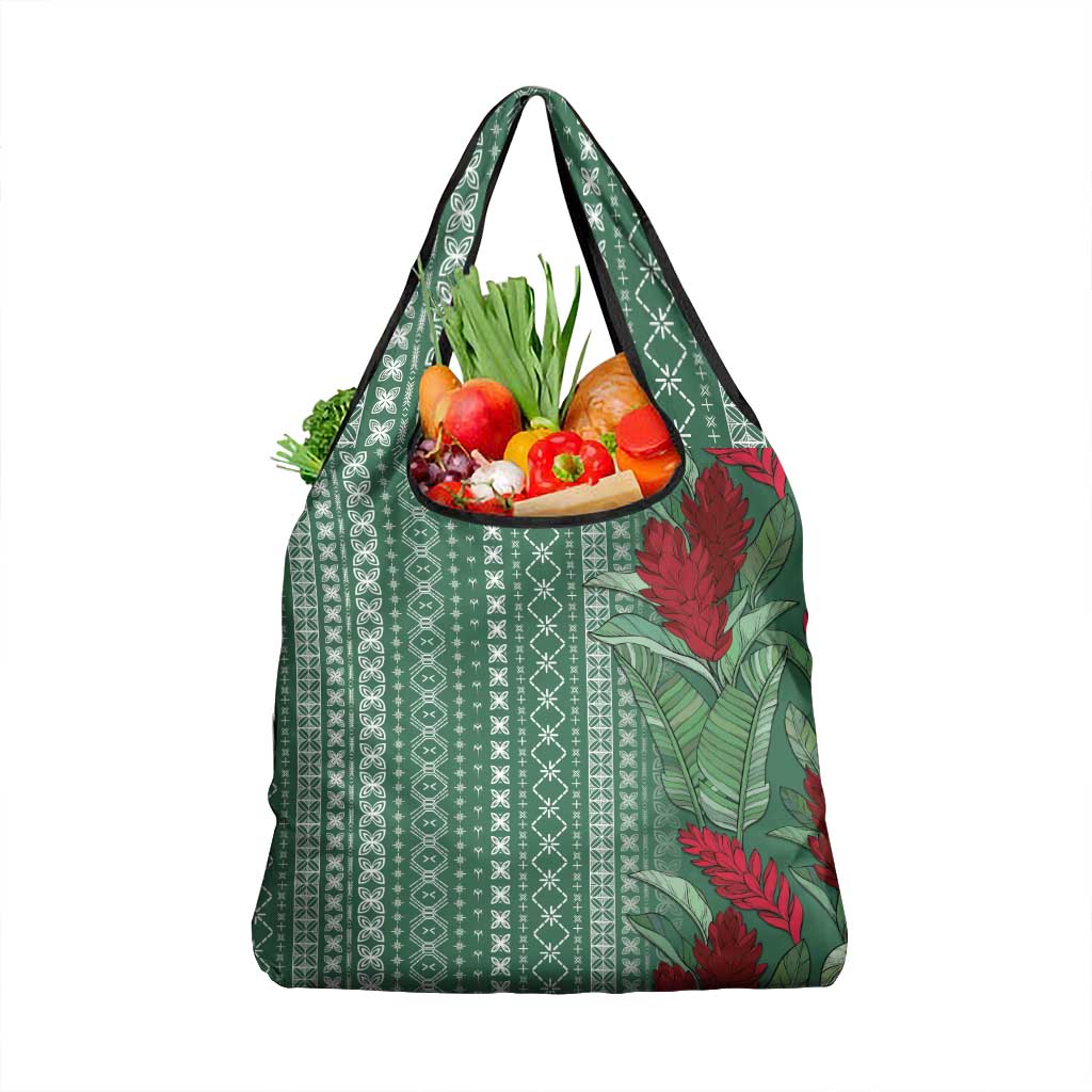 Women's Day Samoa Malu Tattoo Inspired Mix Teuila Grocery Bag Sage Green