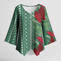 Women's Day Samoa Malu Tattoo Inspired Mix Teuila Kimono Sleeve Blouse Sage Green