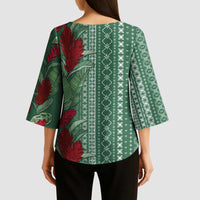 Women's Day Samoa Malu Tattoo Inspired Mix Teuila Kimono Sleeve Blouse Sage Green