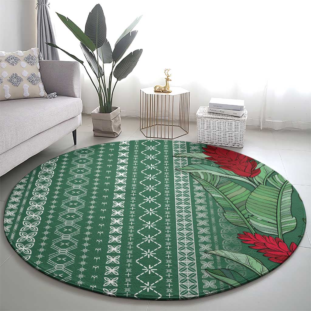Women's Day Samoa Malu Tattoo Inspired Mix Teuila Round Carpet Sage Green