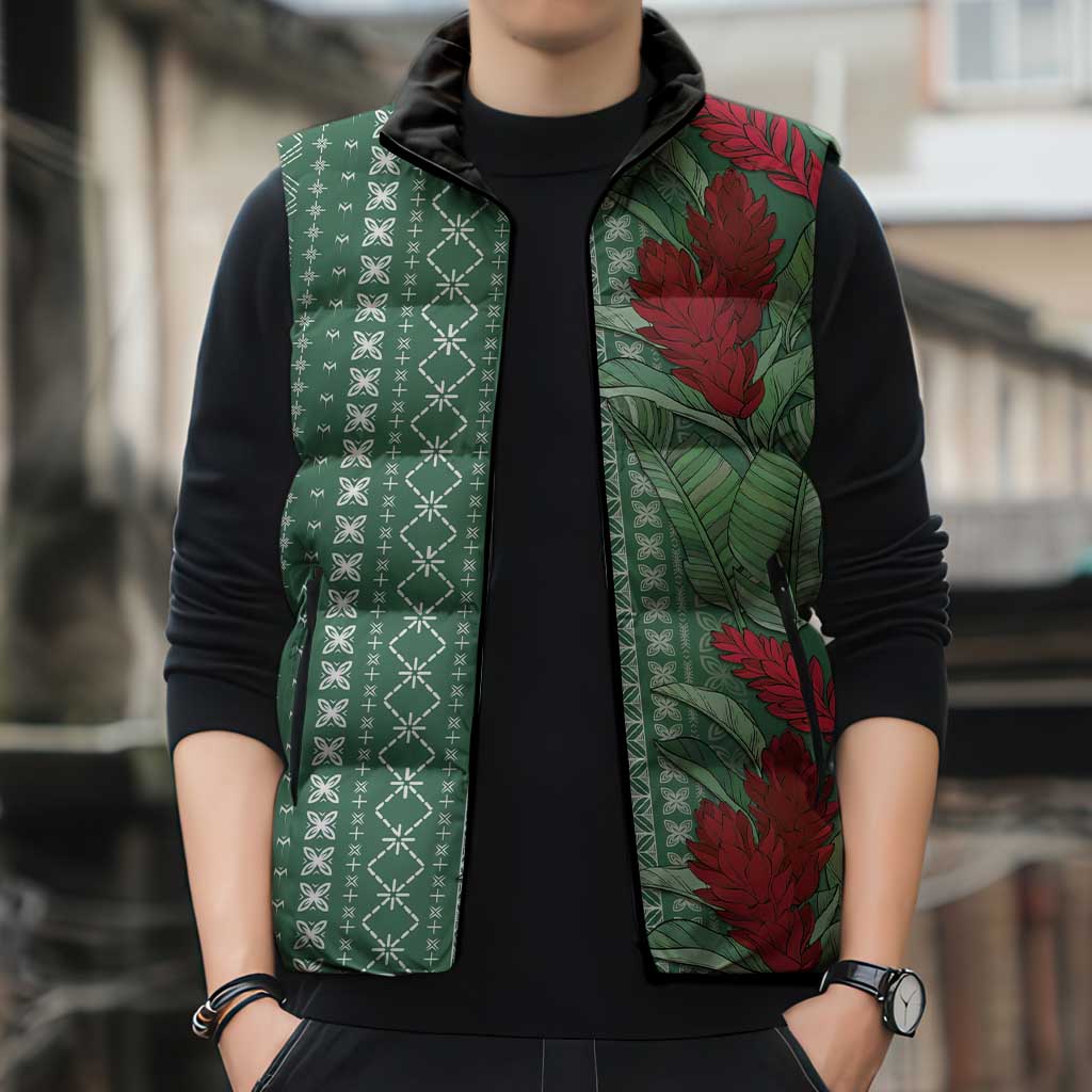 Women's Day Samoa Malu Tattoo Inspired Mix Teuila Sleeveless Puffer Jacket Sage Green