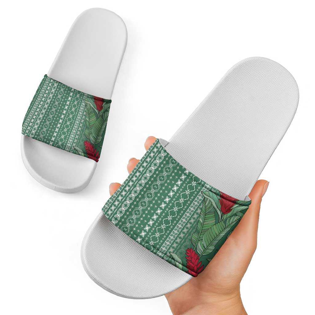 Women's Day Samoa Malu Tattoo Inspired Mix Teuila Slide Sandals Sage Green