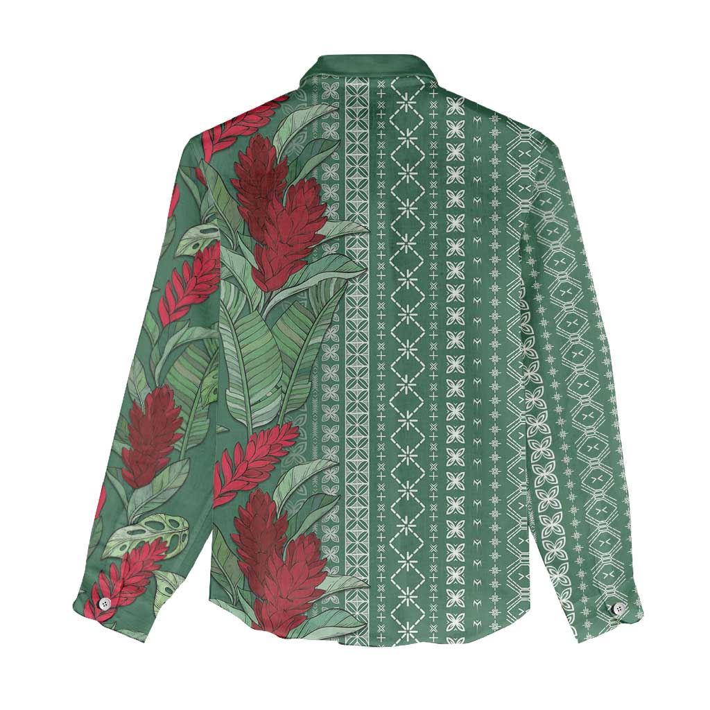 Women's Day Samoa Malu Tattoo Inspired Mix Teuila Women Casual Shirt Sage Green