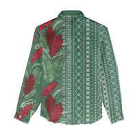 Women's Day Samoa Malu Tattoo Inspired Mix Teuila Women Casual Shirt Sage Green